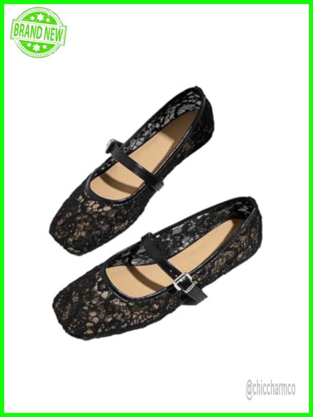 Women's Lace Mesh Ballet Flats Comfortable Dressy Square Toe Flats